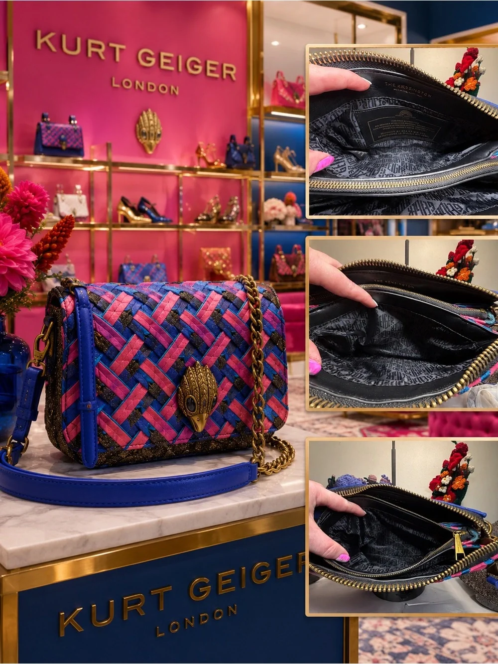 Kurt Geiger Pink & Blue Quilted Chain-Handle Shoulder Bag